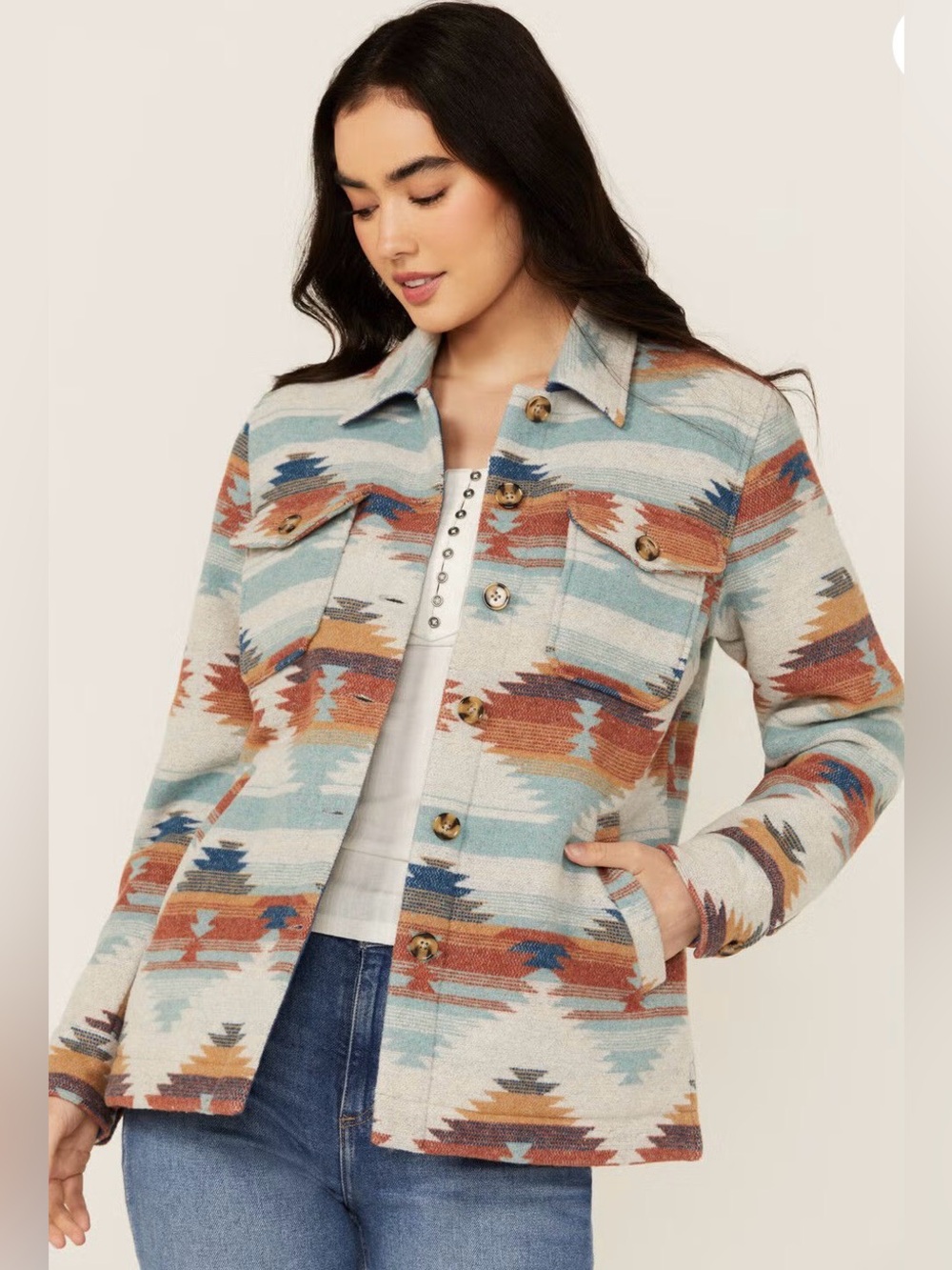 Idyllwind "Dawn" Southwestern Aztec Print Shirt Jacket Shacket NWOT Medium - Picture 3 of 9